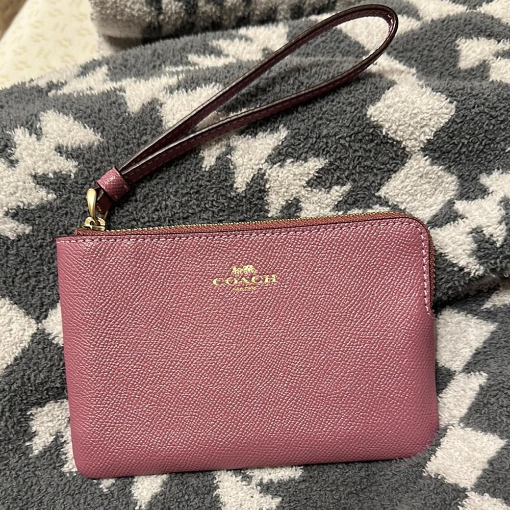 Coach Pink Pebbled Leather Corner Zip Wristlet